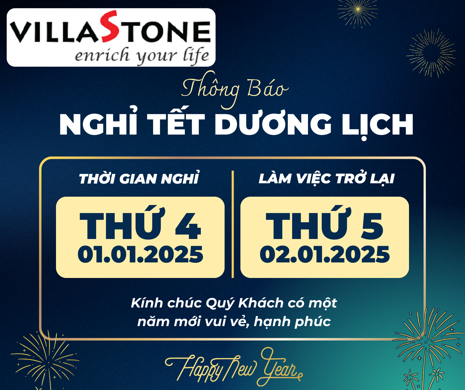 THÔNG BÁO LỊCH NGHỈ TẾT DƯƠNG LỊCH 2025