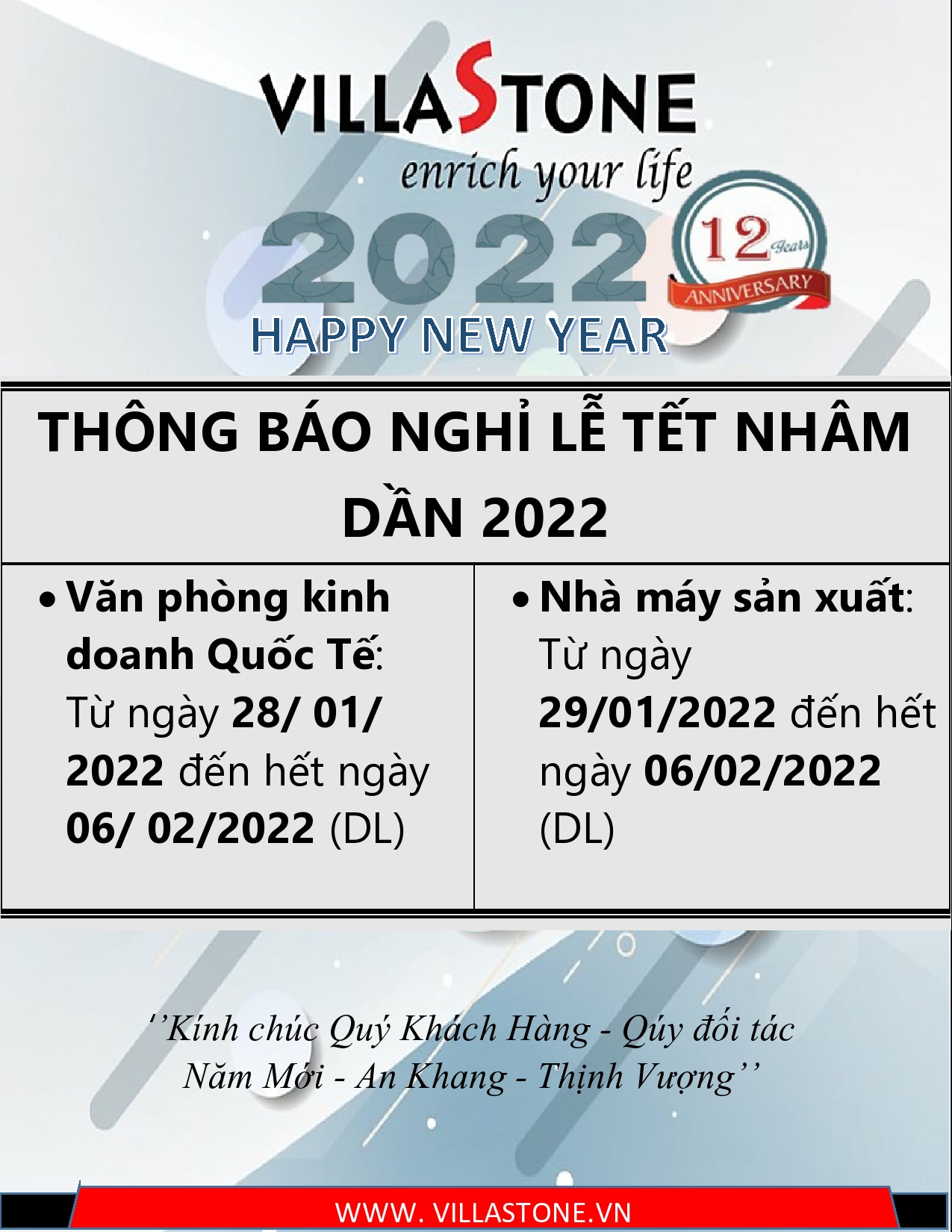 LỊCH NGHỈ TẾT NHÂM DẦN 2022