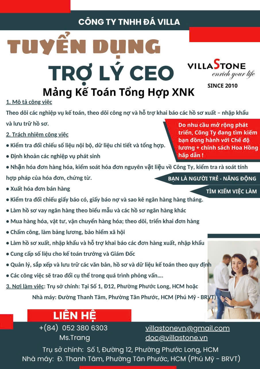TRỢ LÝ CEO - MẢNG KẾ TOÁN TỔNG HỢP XUẤT NHẬP KHẨU